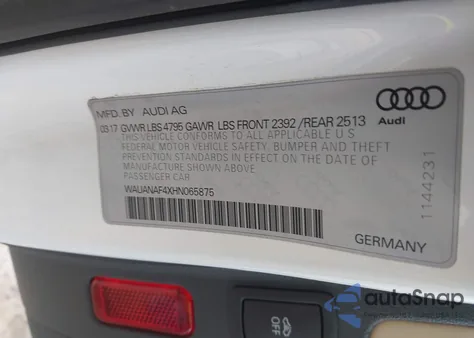 2017 Audi A4 2.0T Premium from USA, damaged, VIN WAUANAF4XHN065875